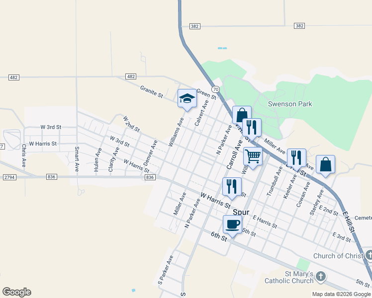 map of restaurants, bars, coffee shops, grocery stores, and more near 600 Calvert Avenue in Spur