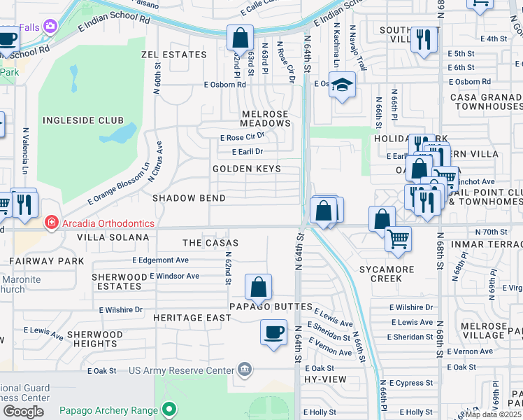 map of restaurants, bars, coffee shops, grocery stores, and more near 6330 East Thomas Road in Scottsdale