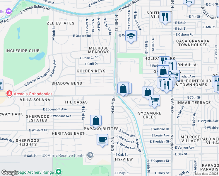 map of restaurants, bars, coffee shops, grocery stores, and more near 6333 East Catalina Drive in Scottsdale