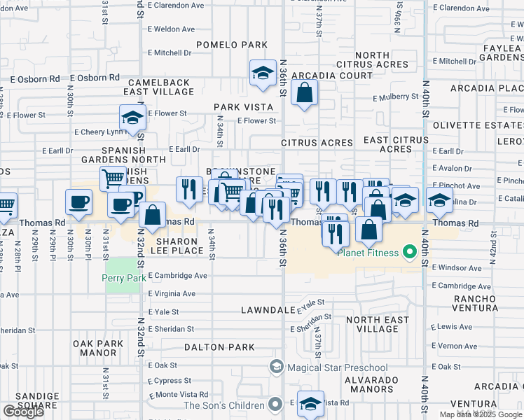 map of restaurants, bars, coffee shops, grocery stores, and more near in Phoenix