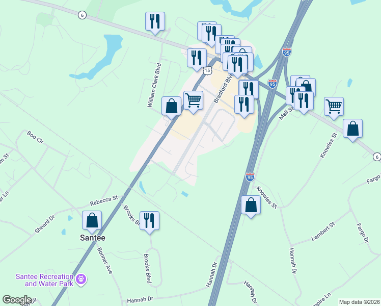 map of restaurants, bars, coffee shops, grocery stores, and more near 17 Peter Colinson Road in Santee