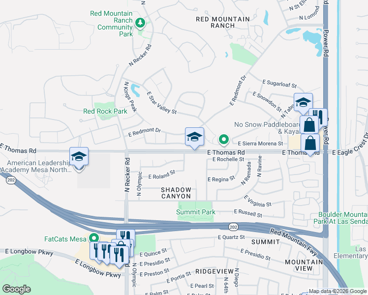 map of restaurants, bars, coffee shops, grocery stores, and more near 6238 East Sierra Morena Street in Mesa