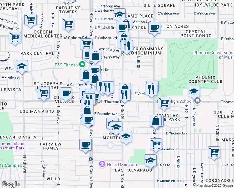 map of restaurants, bars, coffee shops, grocery stores, and more near 2932 North 3rd Street in Phoenix