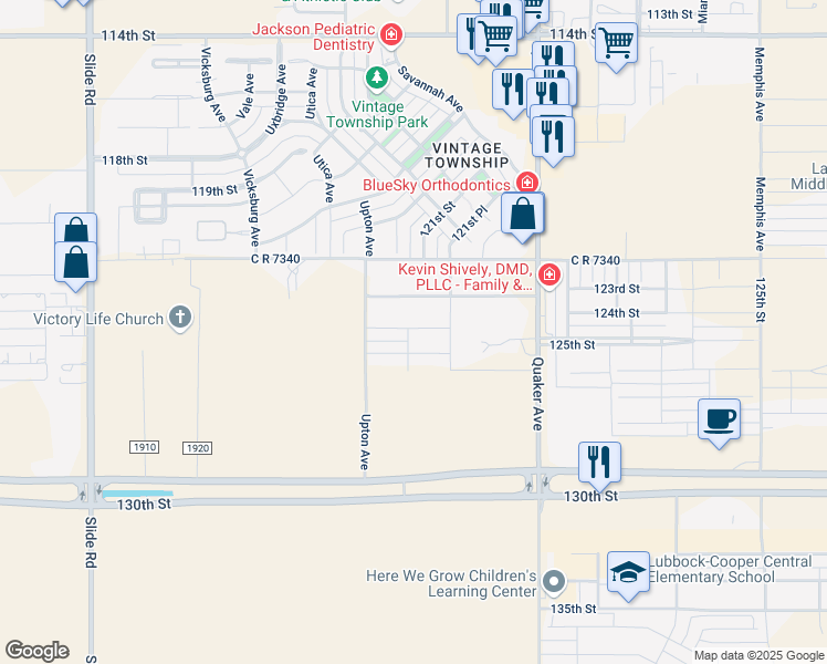 map of restaurants, bars, coffee shops, grocery stores, and more near 4607 124th St in Lubbock