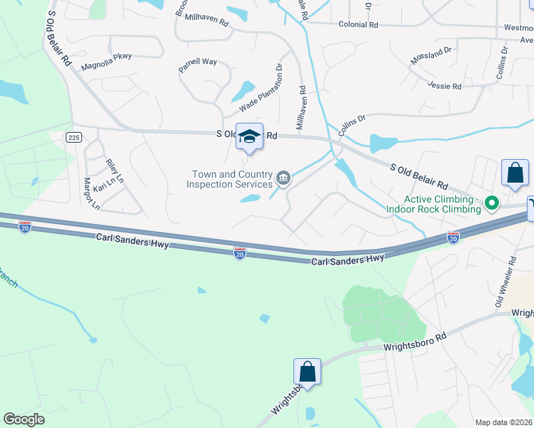 map of restaurants, bars, coffee shops, grocery stores, and more near 4729 West Creek Mill Court in Grovetown