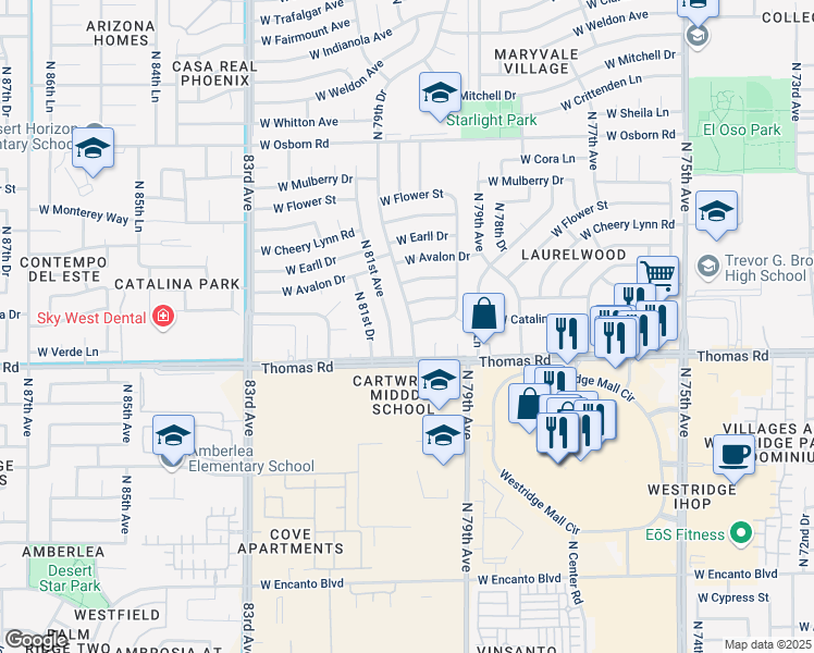 map of restaurants, bars, coffee shops, grocery stores, and more near 2930 North 80th Lane in Phoenix