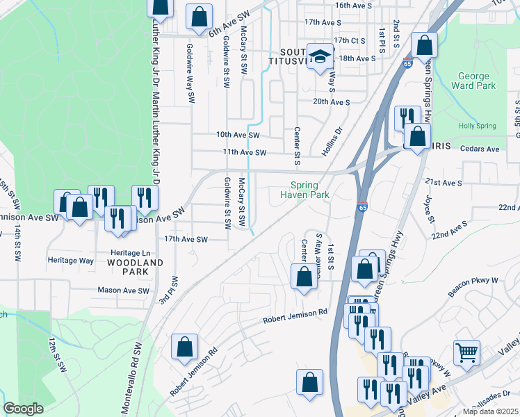 map of restaurants, bars, coffee shops, grocery stores, and more near 1412 Lincoln Street Southwest in Birmingham