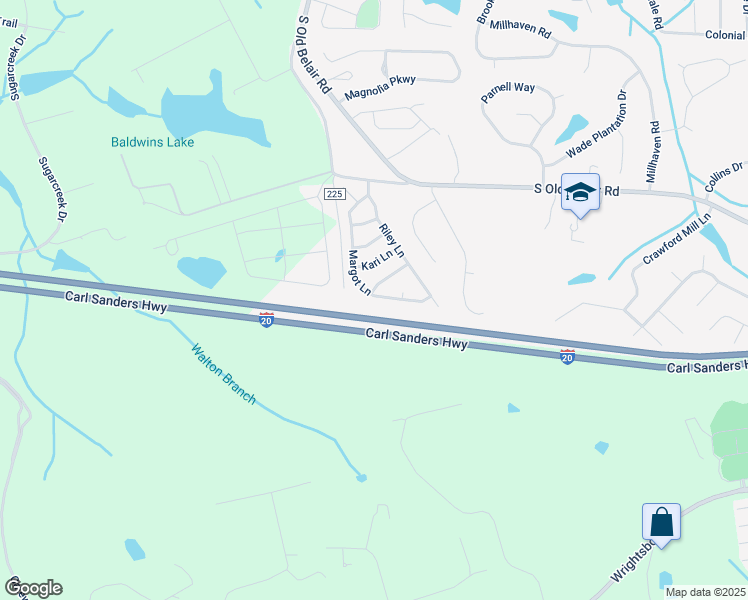map of restaurants, bars, coffee shops, grocery stores, and more near 3054 Margot Lane in Grovetown