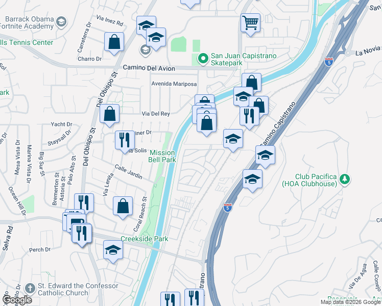 map of restaurants, bars, coffee shops, grocery stores, and more near 26000 Avenida Aeropuerto in San Juan Capistrano