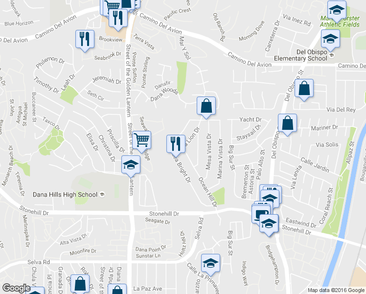 map of restaurants, bars, coffee shops, grocery stores, and more near 32774 Ocean Hill Dr in Dana Point