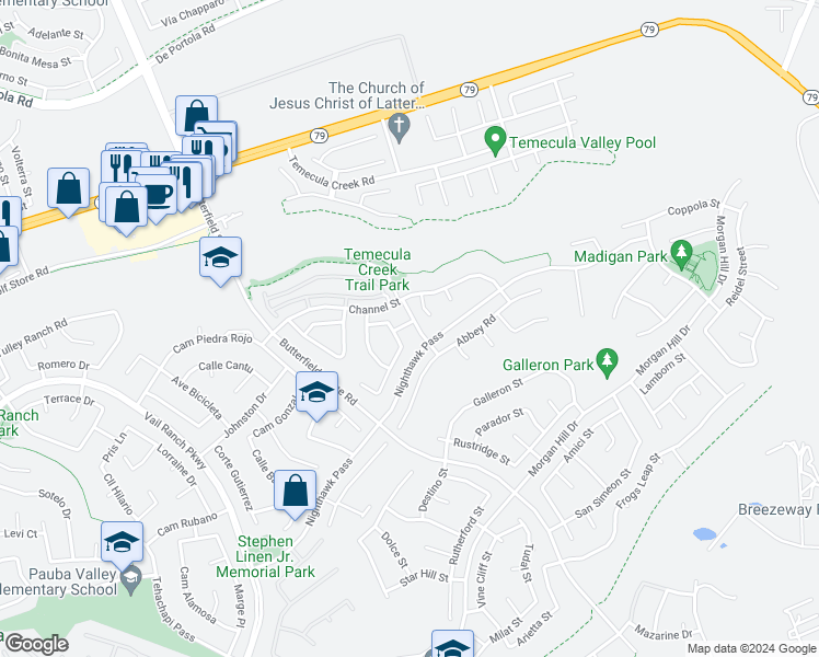 map of restaurants, bars, coffee shops, grocery stores, and more near 44405 Choate Street in Temecula