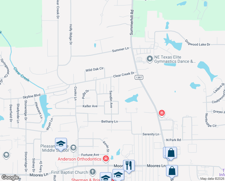 map of restaurants, bars, coffee shops, grocery stores, and more near 6209 Summerhill Place in Texarkana