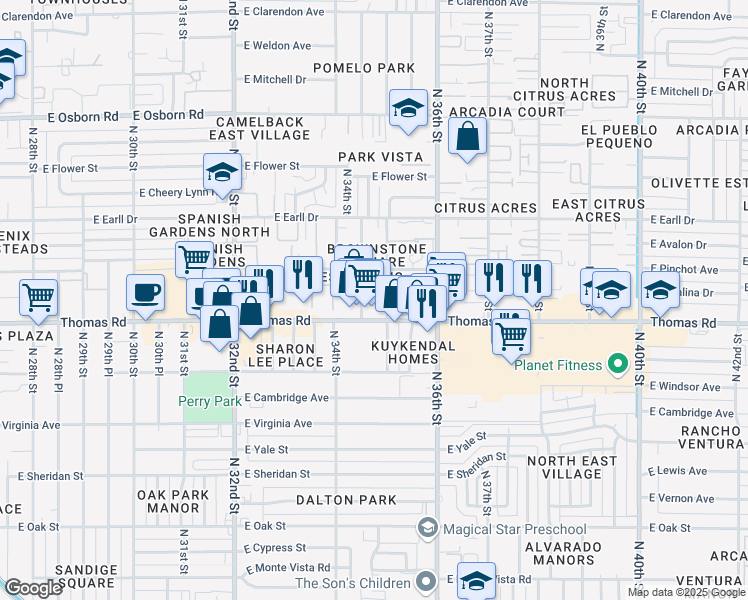 map of restaurants, bars, coffee shops, grocery stores, and more near 2922 North 35th Street in Phoenix