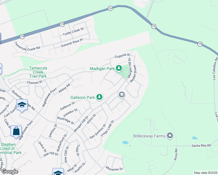 map of restaurants, bars, coffee shops, grocery stores, and more near 34266 Hourglass Street in Temecula