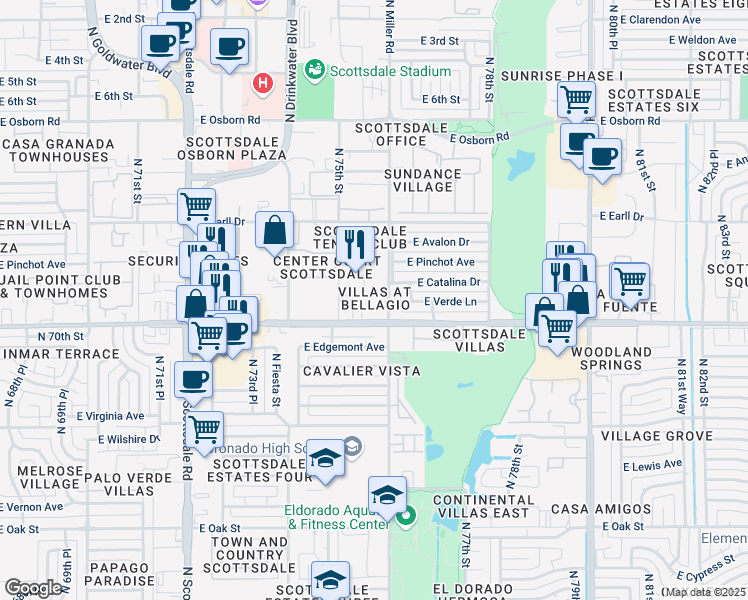 map of restaurants, bars, coffee shops, grocery stores, and more near 2992 North Miller Road in Scottsdale