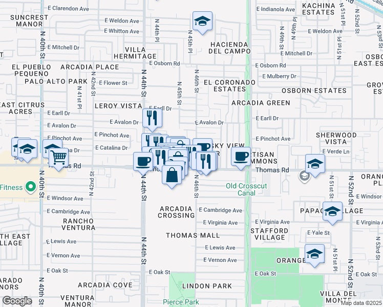 map of restaurants, bars, coffee shops, grocery stores, and more near 2930 North 46th Street in Phoenix