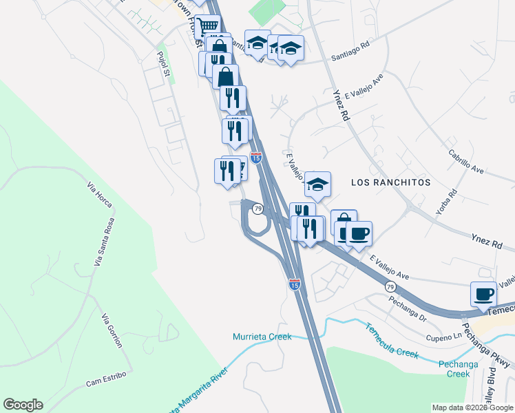 map of restaurants, bars, coffee shops, grocery stores, and more near in Temecula