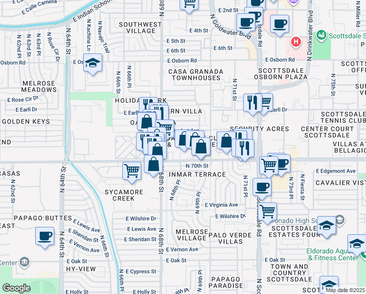 map of restaurants, bars, coffee shops, grocery stores, and more near 2959 North 68th Place in Scottsdale