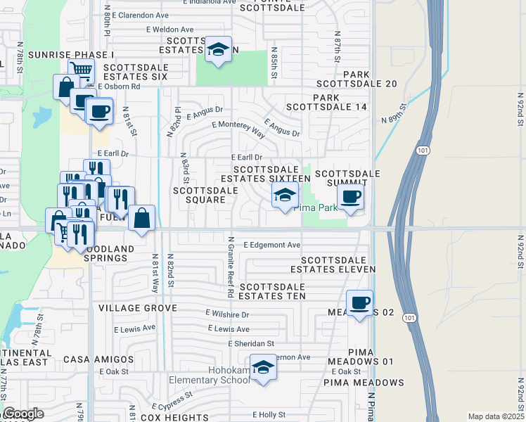 map of restaurants, bars, coffee shops, grocery stores, and more near 2921 North 84th Place in Scottsdale