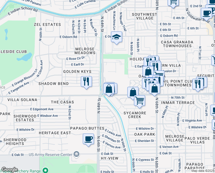 map of restaurants, bars, coffee shops, grocery stores, and more near 4 North 64th Street in Scottsdale