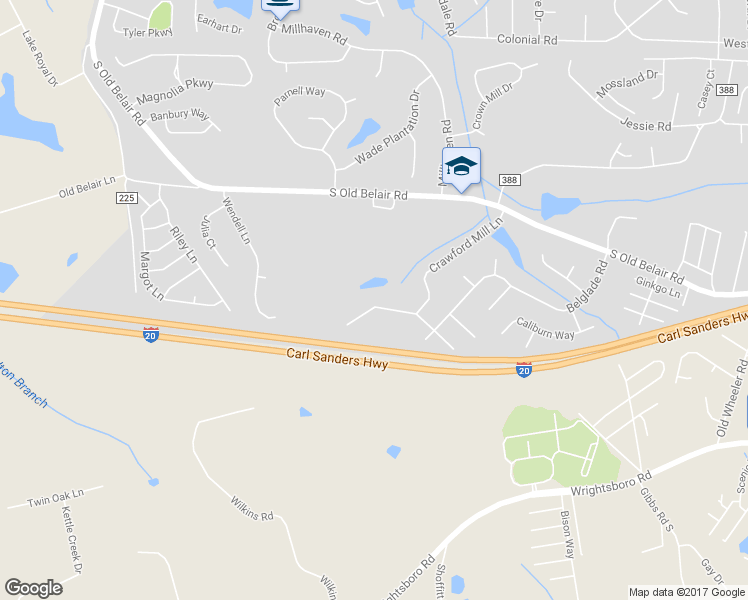 map of restaurants, bars, coffee shops, grocery stores, and more near 4751 West Creek Mill Court in Grovetown