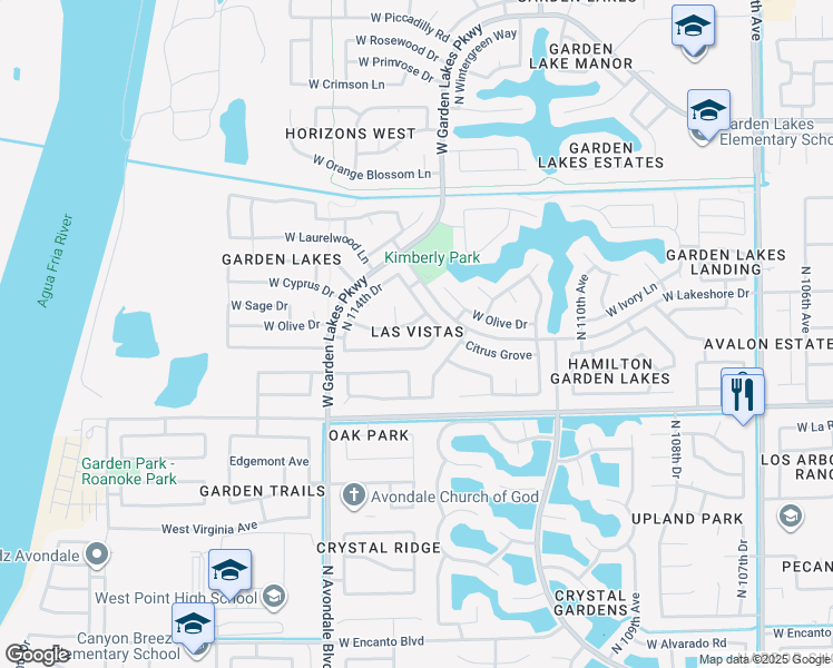 map of restaurants, bars, coffee shops, grocery stores, and more near 11317 West Olive Drive in Avondale