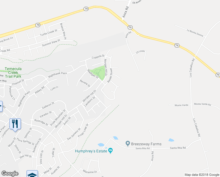 map of restaurants, bars, coffee shops, grocery stores, and more near 34498 Piocho Court in Temecula