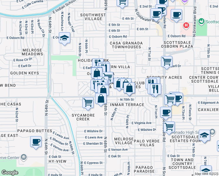 map of restaurants, bars, coffee shops, grocery stores, and more near 2931 North 68th Street in Scottsdale