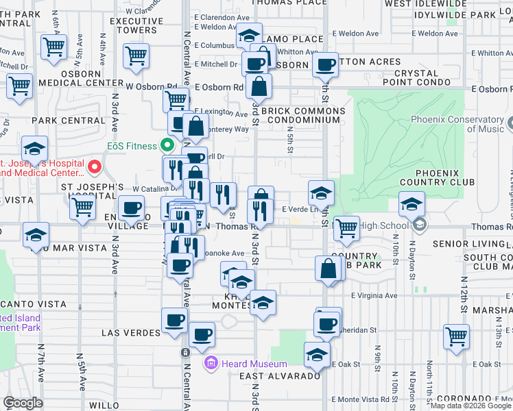 map of restaurants, bars, coffee shops, grocery stores, and more near 2932 North 3rd Street in Phoenix