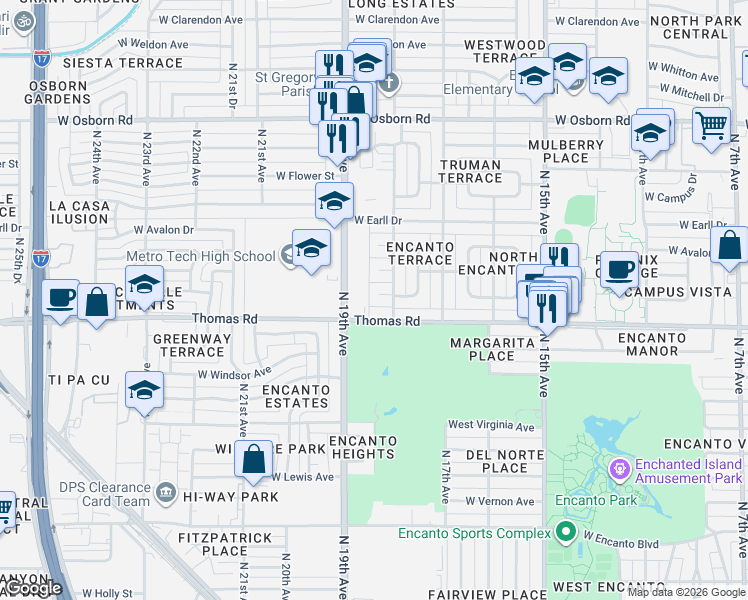 map of restaurants, bars, coffee shops, grocery stores, and more near 2928 North 18th Avenue in Phoenix