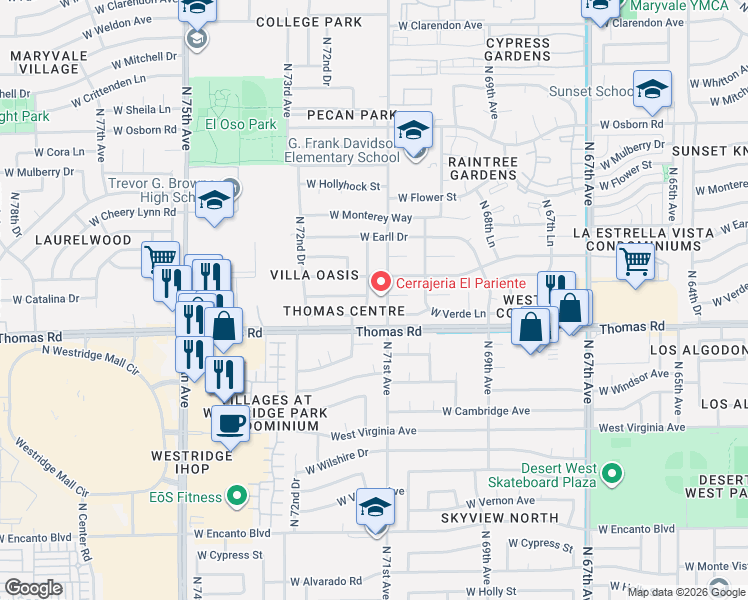 map of restaurants, bars, coffee shops, grocery stores, and more near 2936 North 71st Avenue in Phoenix