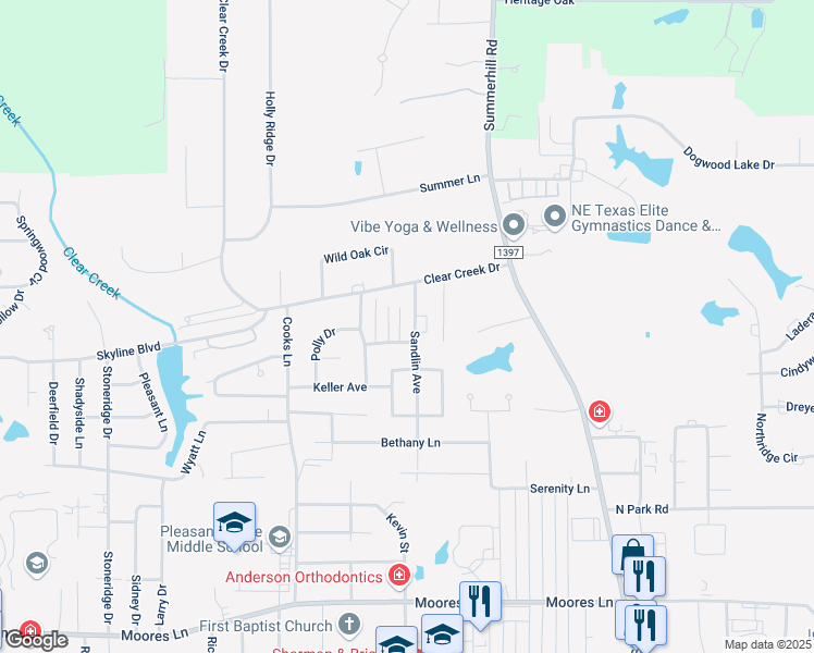 map of restaurants, bars, coffee shops, grocery stores, and more near 6220 Gould Place in Texarkana