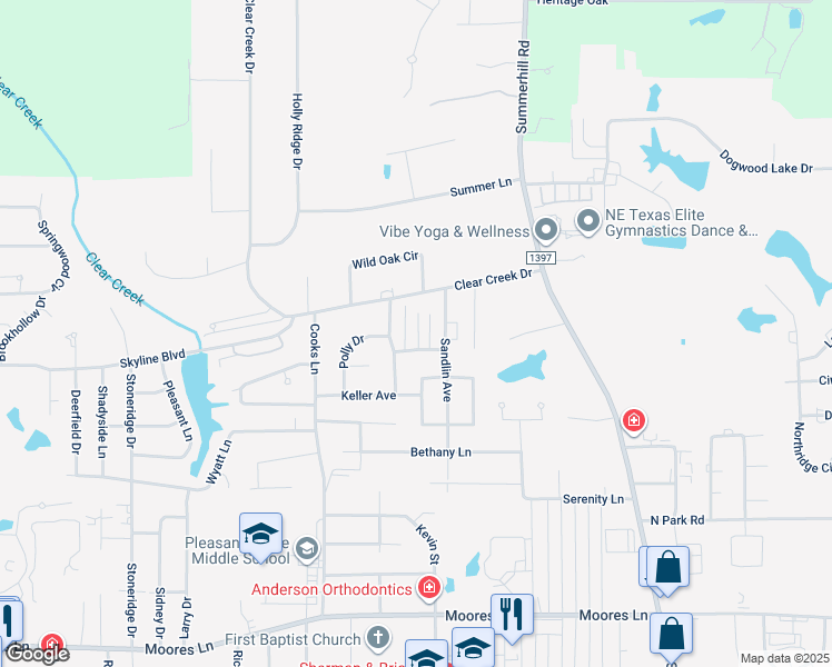 map of restaurants, bars, coffee shops, grocery stores, and more near 6220 Gould Place in Texarkana