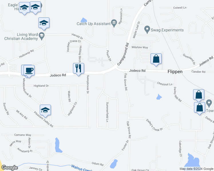 map of restaurants, bars, coffee shops, grocery stores, and more near 105 Summerfield Drive in McDonough