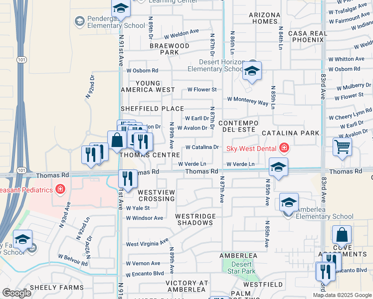 map of restaurants, bars, coffee shops, grocery stores, and more near 8819 West Catalina Drive in Phoenix