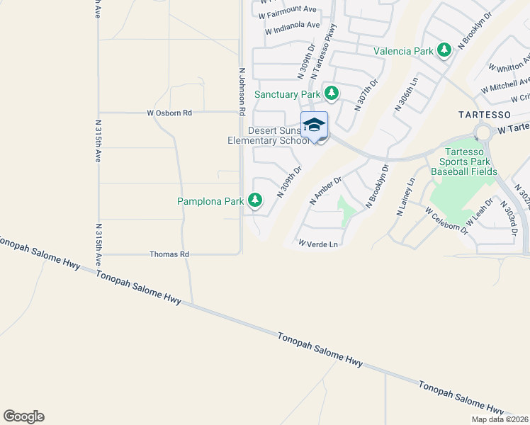 map of restaurants, bars, coffee shops, grocery stores, and more near 3091 North 309th Drive in Buckeye