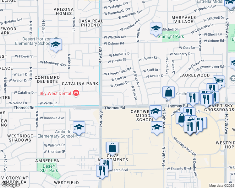 map of restaurants, bars, coffee shops, grocery stores, and more near 8161 West Catalina Drive in Phoenix