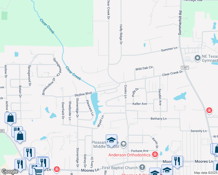 map of restaurants, bars, coffee shops, grocery stores, and more near 3502-3504 Skyline Boulevard in Texarkana