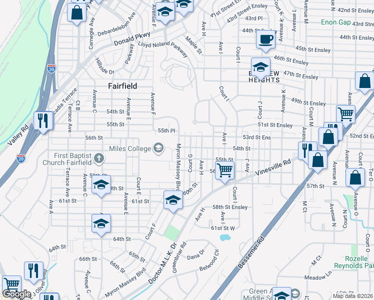 map of restaurants, bars, coffee shops, grocery stores, and more near in Fairfield