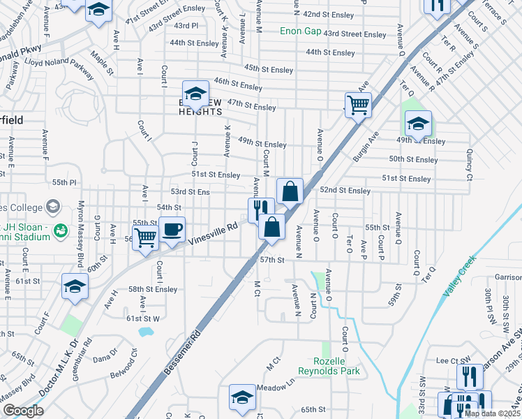 map of restaurants, bars, coffee shops, grocery stores, and more near 1304 Vinesville Road in Birmingham