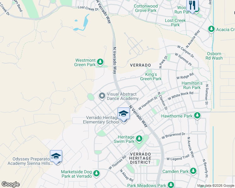 map of restaurants, bars, coffee shops, grocery stores, and more near 20880 West Wycliff Court in Buckeye