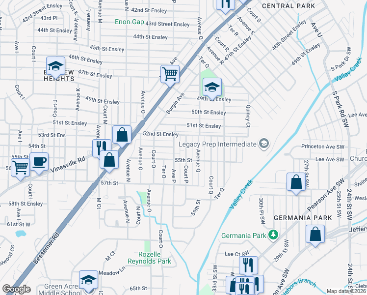 map of restaurants, bars, coffee shops, grocery stores, and more near 5224 Court P in Birmingham