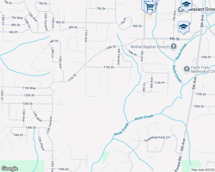 map of restaurants, bars, coffee shops, grocery stores, and more near 1137 10th Avenue in Pleasant Grove