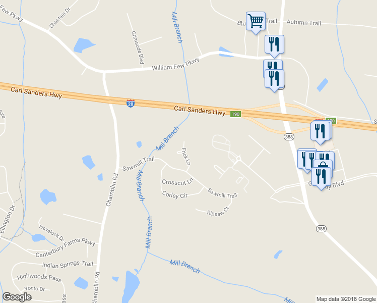 map of restaurants, bars, coffee shops, grocery stores, and more near 312 Frick Lane in Grovetown