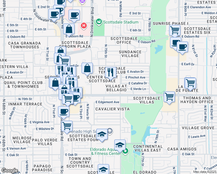 map of restaurants, bars, coffee shops, grocery stores, and more near Apartment in Scottsdale