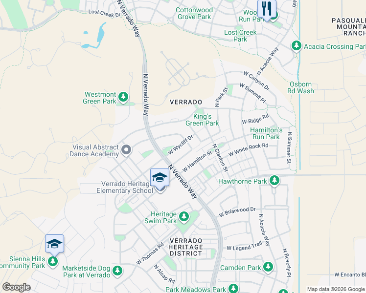 map of restaurants, bars, coffee shops, grocery stores, and more near 20795 West Wycliff Drive in Buckeye