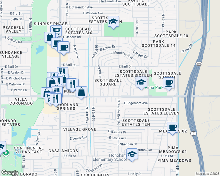 map of restaurants, bars, coffee shops, grocery stores, and more near 2979 North 83rd Place in Scottsdale