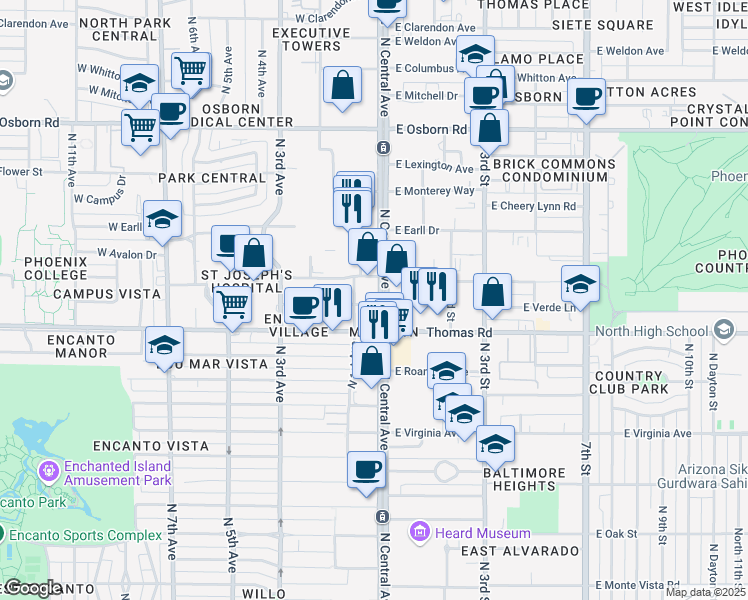 map of restaurants, bars, coffee shops, grocery stores, and more near in Phoenix