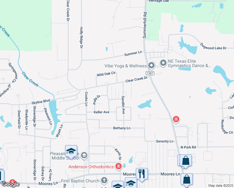 map of restaurants, bars, coffee shops, grocery stores, and more near 6220 Gould Place in Texarkana