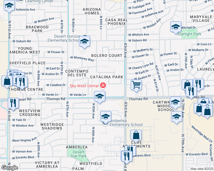 map of restaurants, bars, coffee shops, grocery stores, and more near 8405 West Catalina Drive in Phoenix